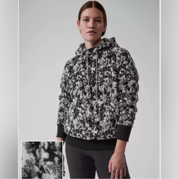 Athleta Tops - Athleta Tugga Sherpa Jacquard Pullover Hoodie Black and White Size Small